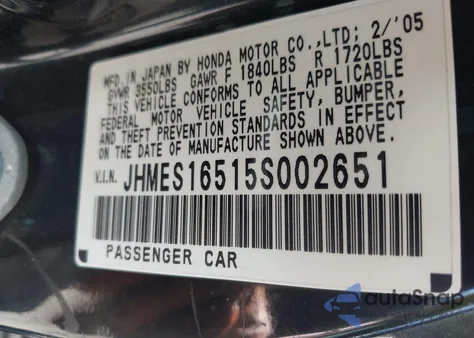 2005 Honda Civic Lx z USA, uszkodzony, nr VIN JHMES16515S002651